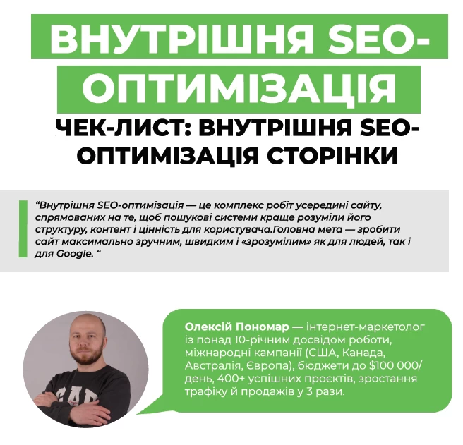 Внутрішня СЕО-оптимізація, чек-лист: внутрішня СЕО-оптимазація сторінки
