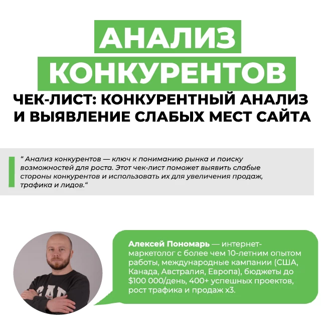 Анализ конкурентов, чек-лист: конкурентный анализ и выявление слабых мест сайта